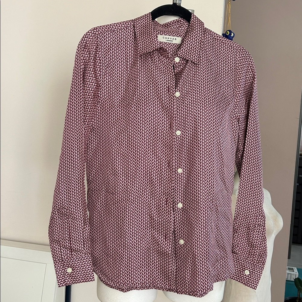Land’s End Canvas Printed Silk button down Shirt size 2